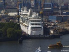 cruise ship in Blohm + Voss...;  Michaelis Church / Michel;  Hamburg, Germany; Profil: Rowald; 